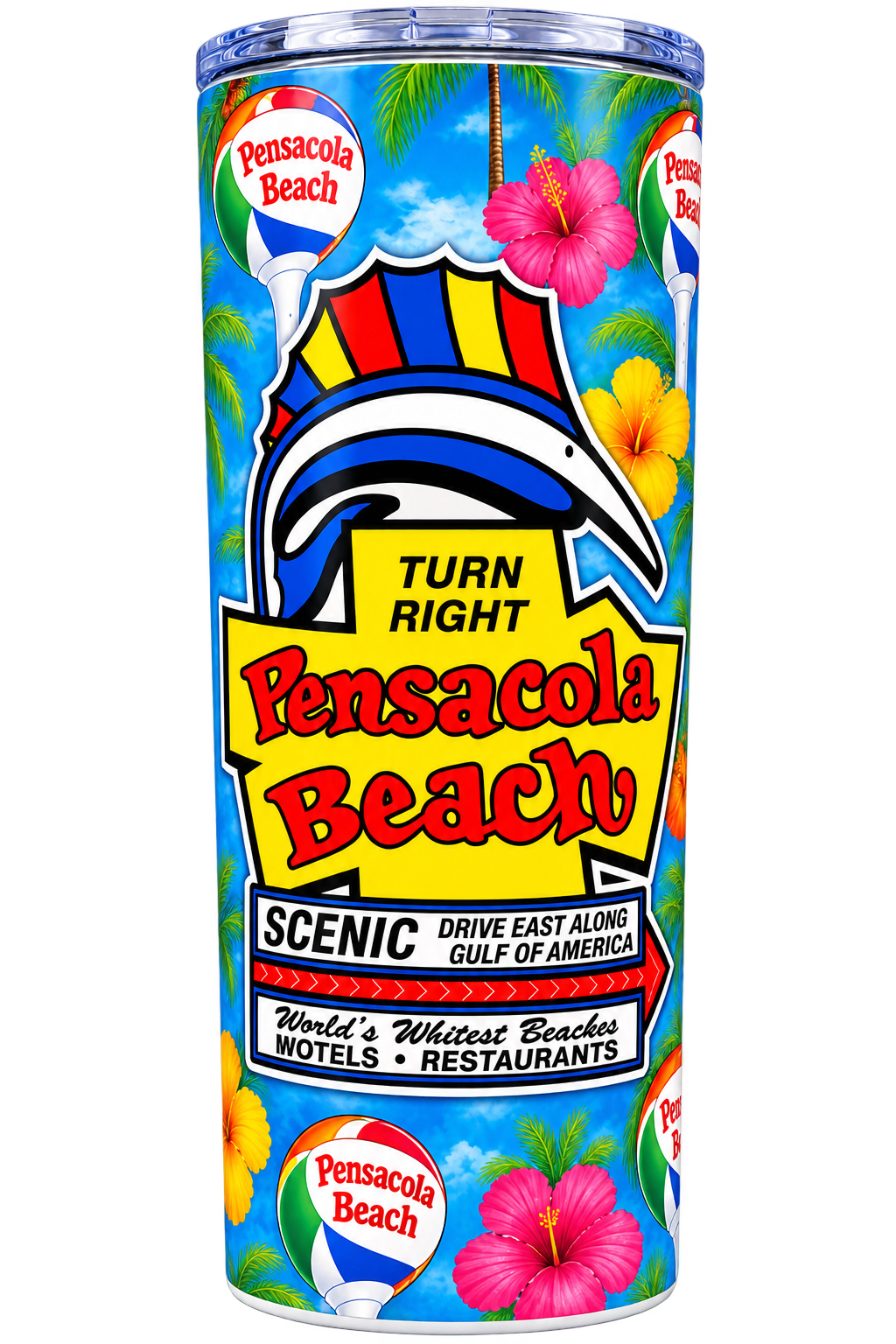 Pensacola Beach Sign Skinny Tumbler